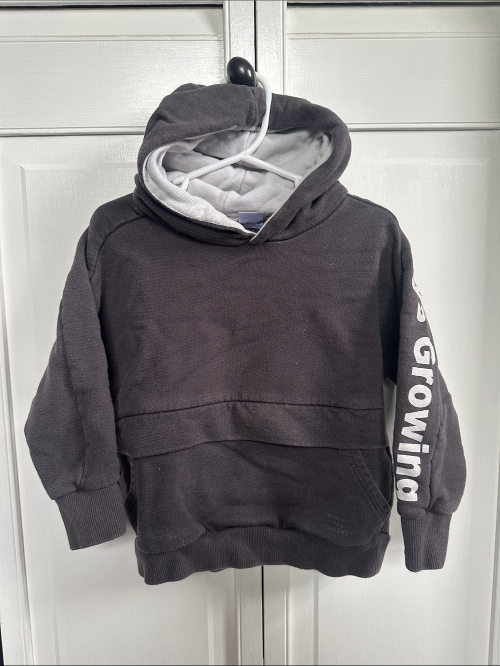 Zara Kids Dark Grey Hooded Sweatshirt with 'Always Growing' Sleeve Print